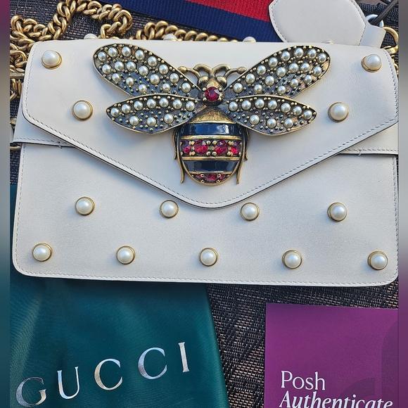 Gucci Bee Nappa Pearl Studded Mini Queen Margaret Broadway Shoulder Bag - Picture 4 of 16